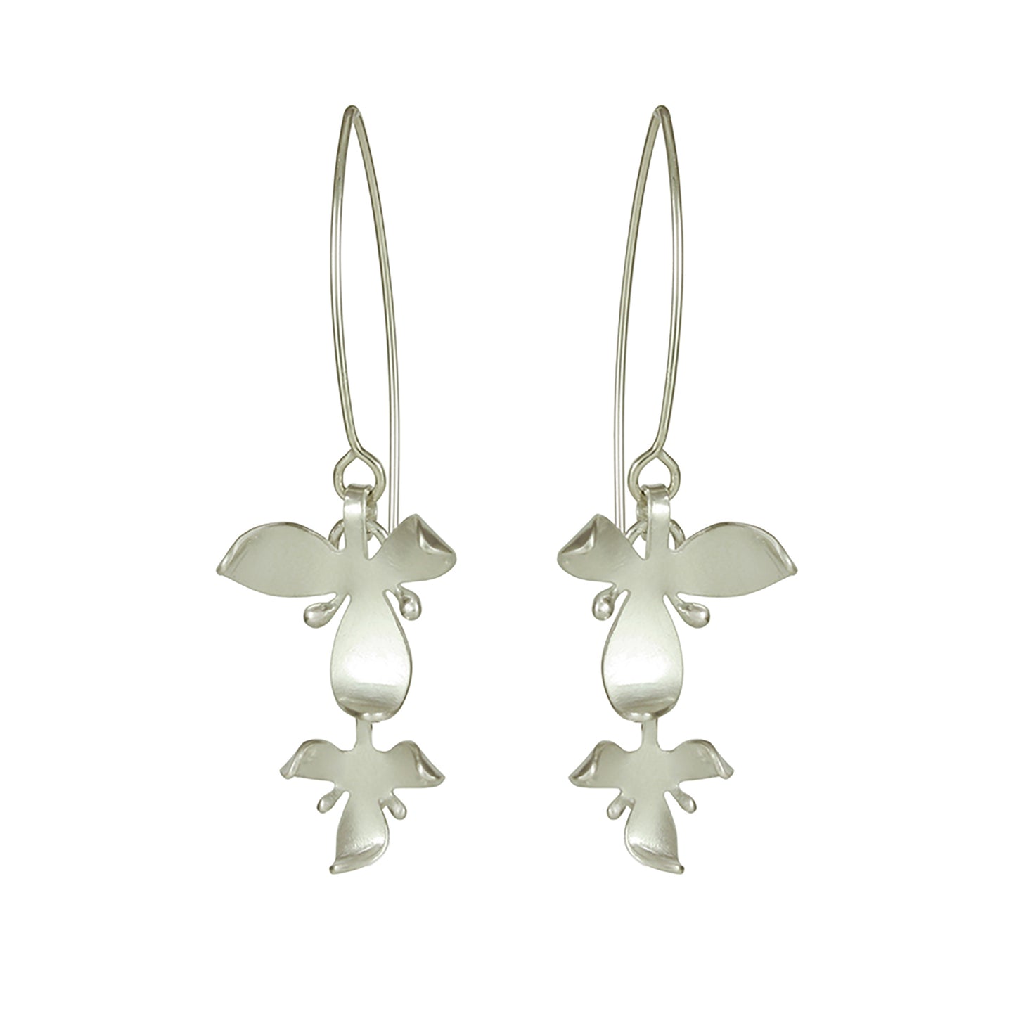 Silver Double Orchid Long Earrings