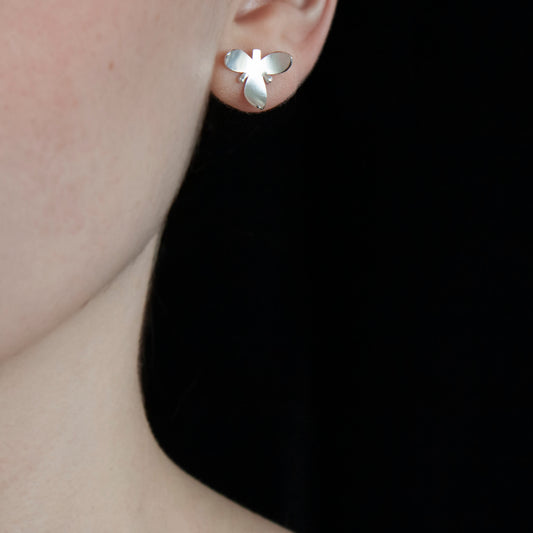 Silver Small Orchid Flowers stud earrings