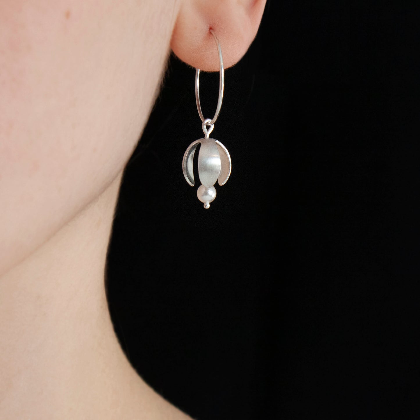 Silver Snowdrop with crystal pearl hoop earrings