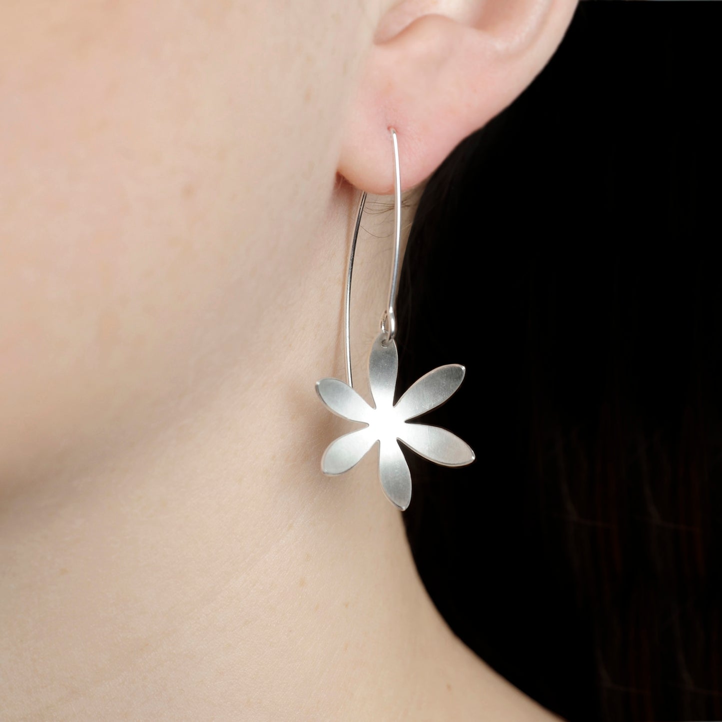 Silver Open Daisy Long Earrings