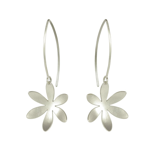 Silver Open Daisy Long Earrings