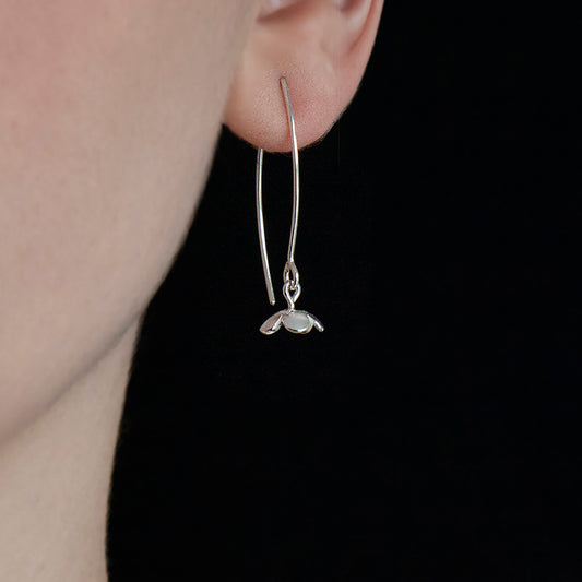 Silver Blossom Flower Long Earrings