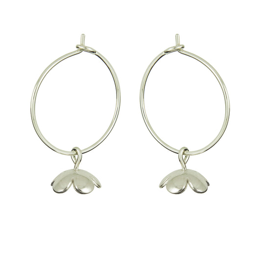 Silver Blossom Flower Hoop Earrings