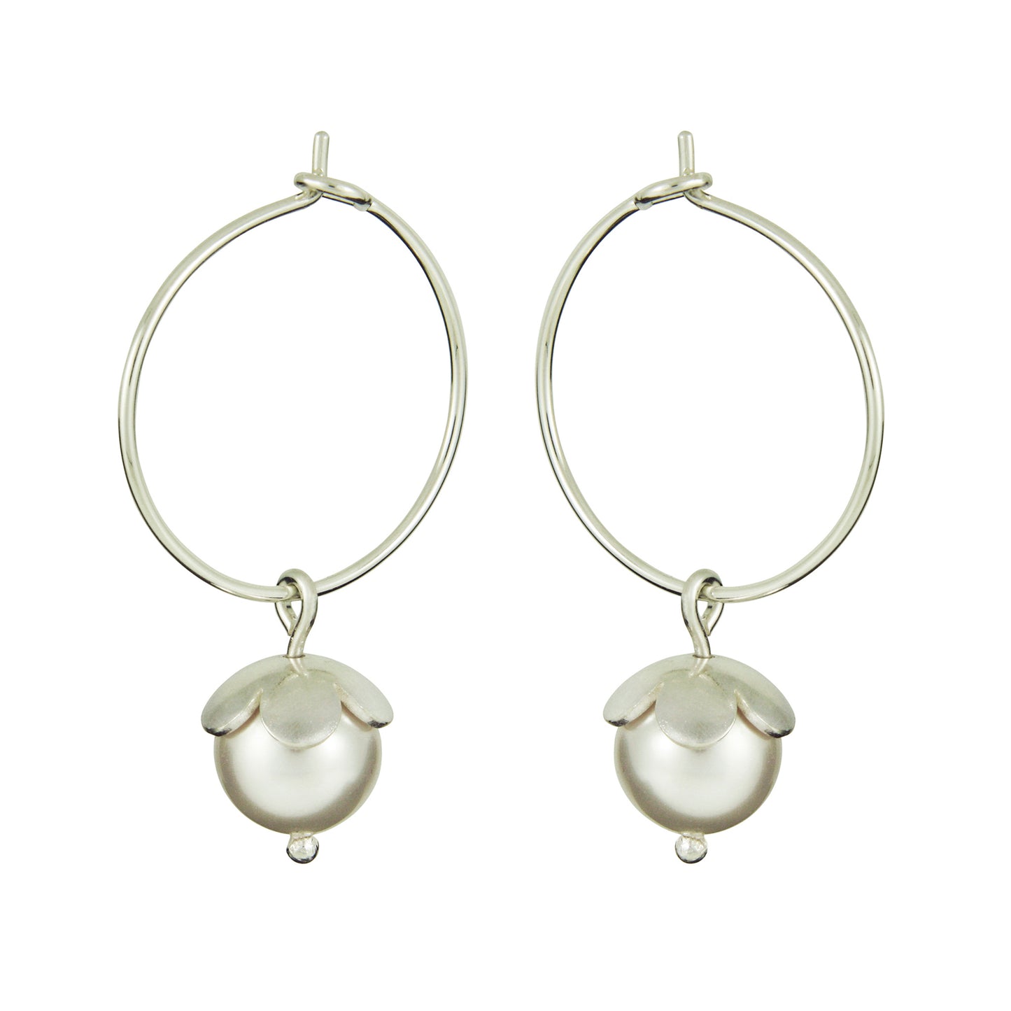 Silver and Pearl Blossom Hoop Earrings