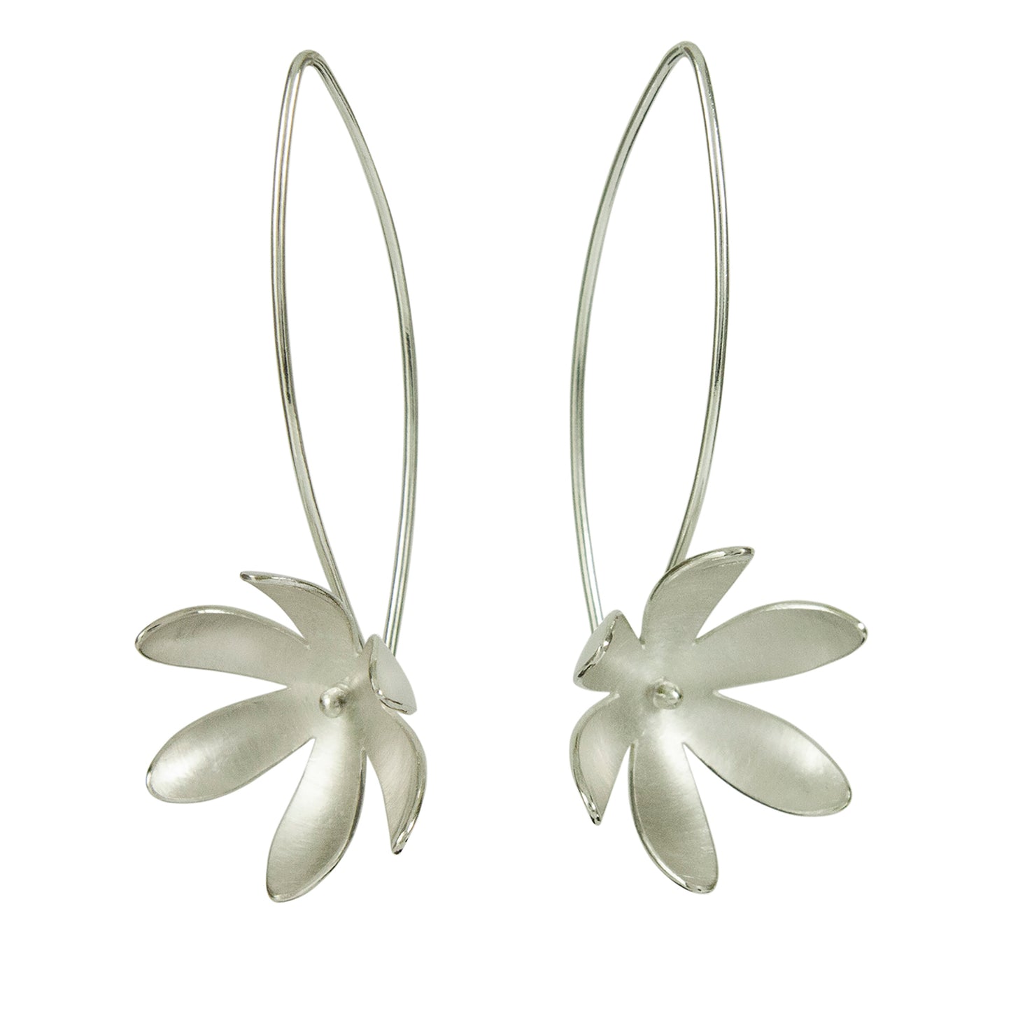 Silver flower long earrings