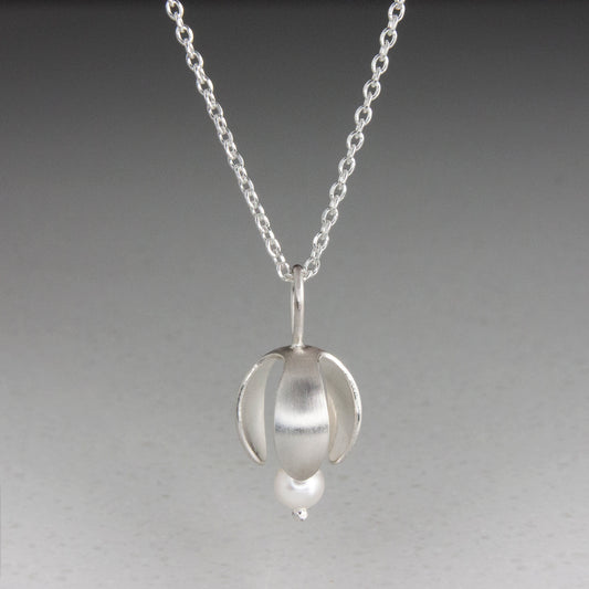 Silver Snowdrop Flower Necklace with crystal pearl