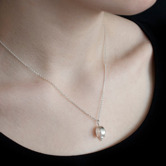 Silver Snowdrop Flower Necklace with crystal pearl