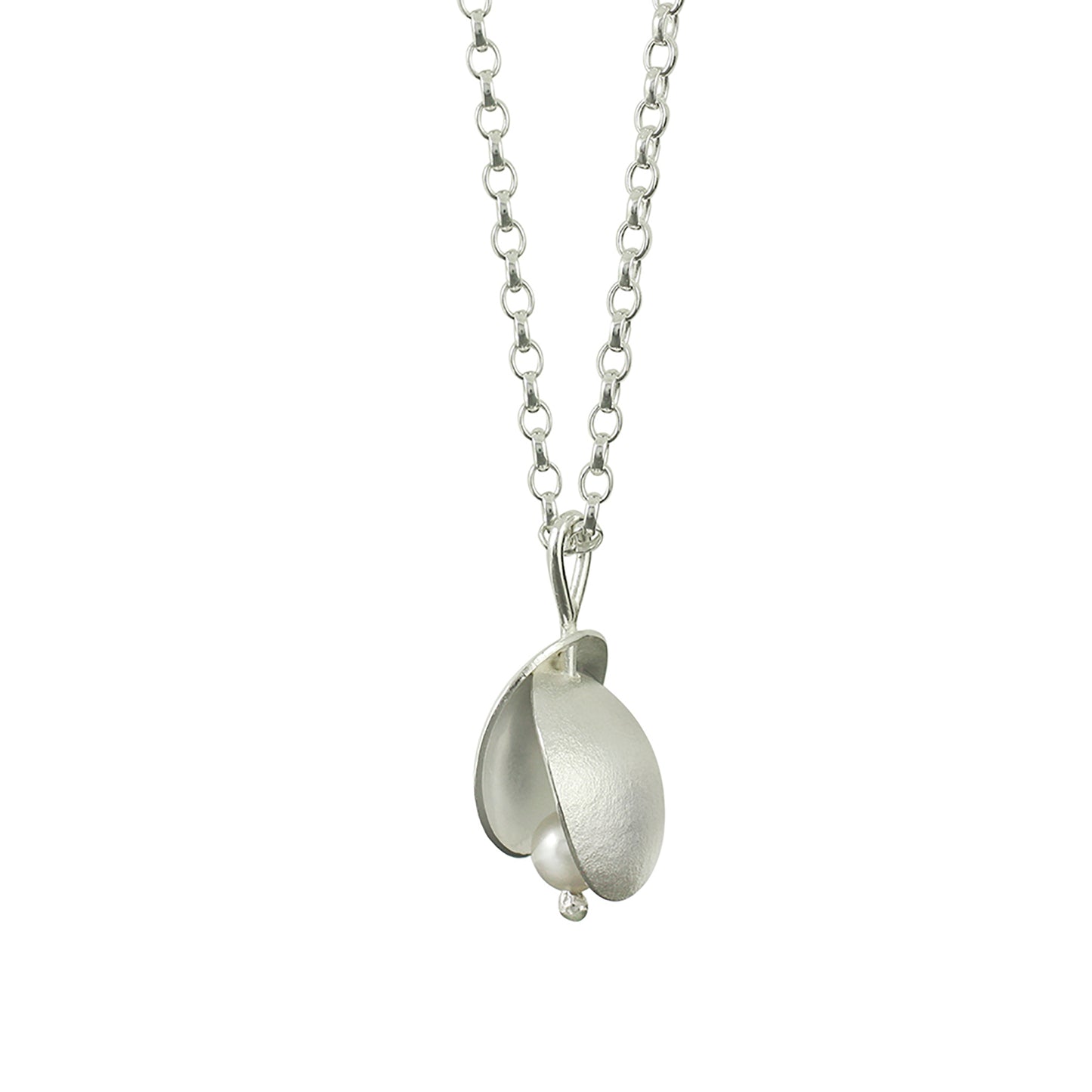 Silver Seed Pod and crystal pearl Necklace on Snake chain