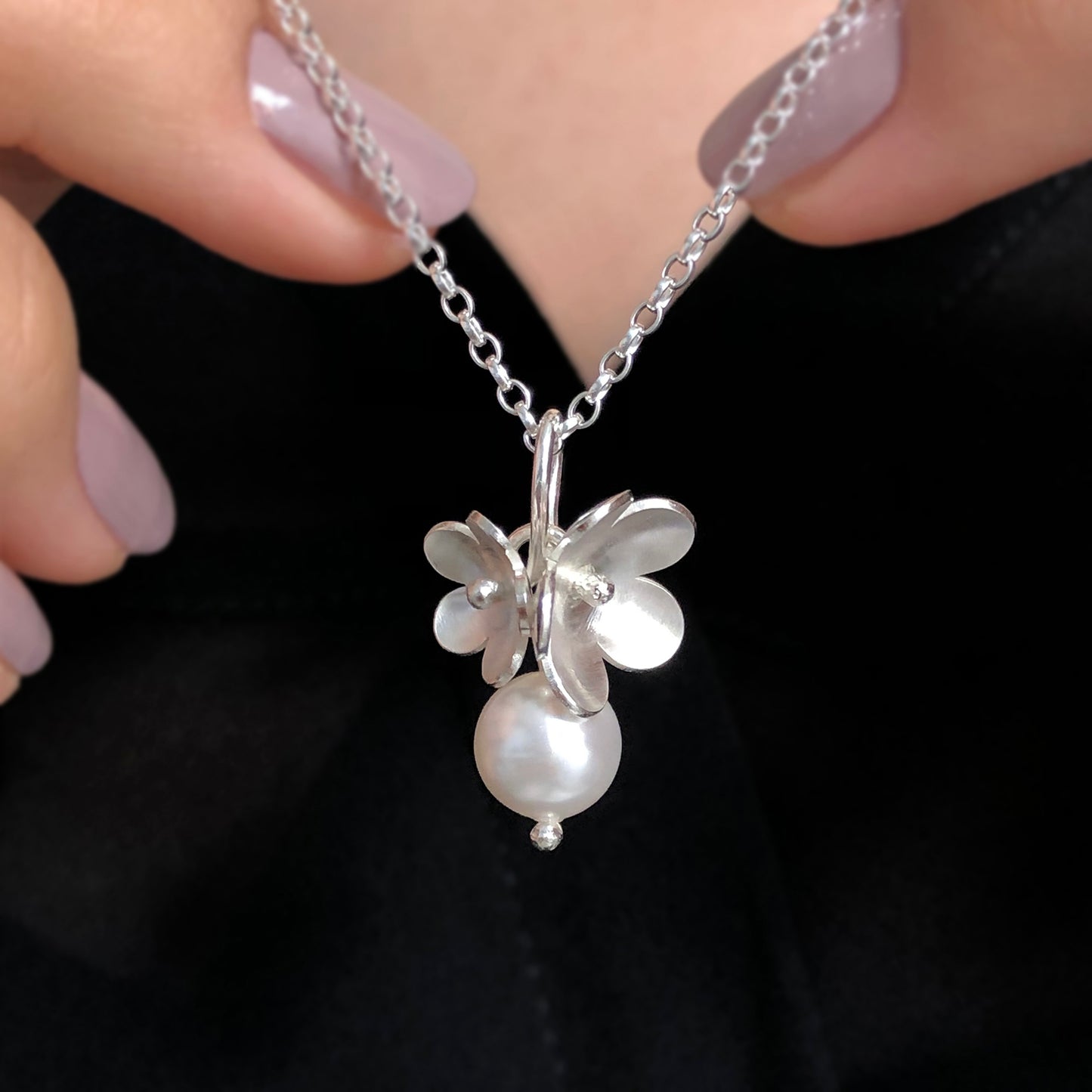 Silver and Pearl Blossom Necklace