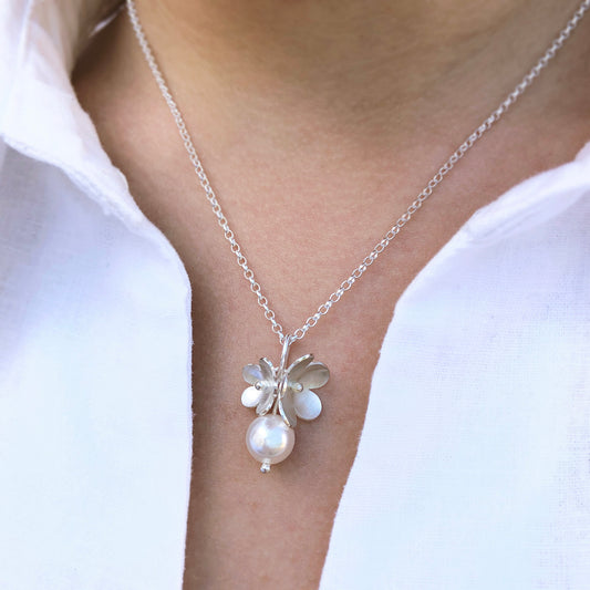 Silver and Pearl Blossom Necklace