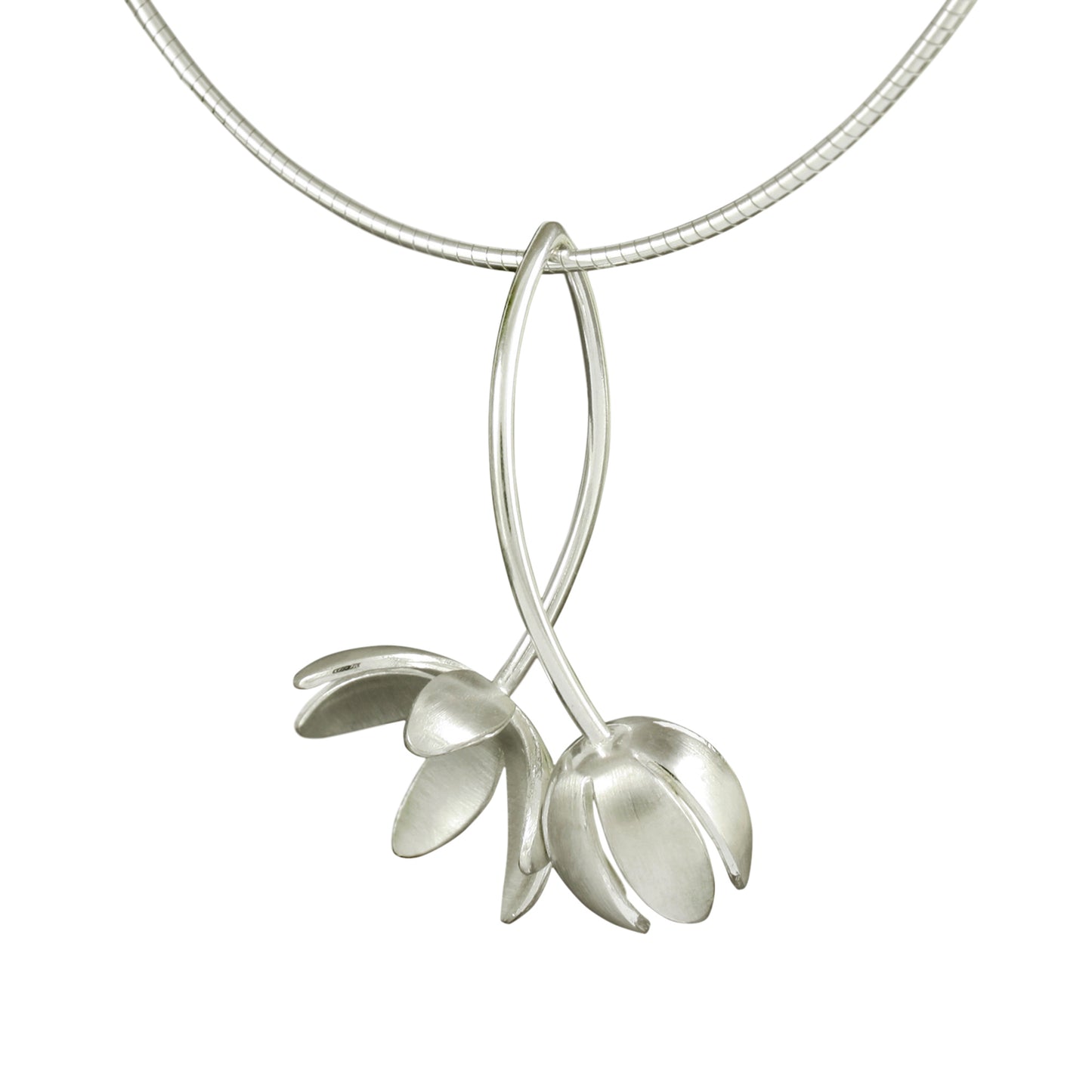 Silver Flower and Bud Pendant