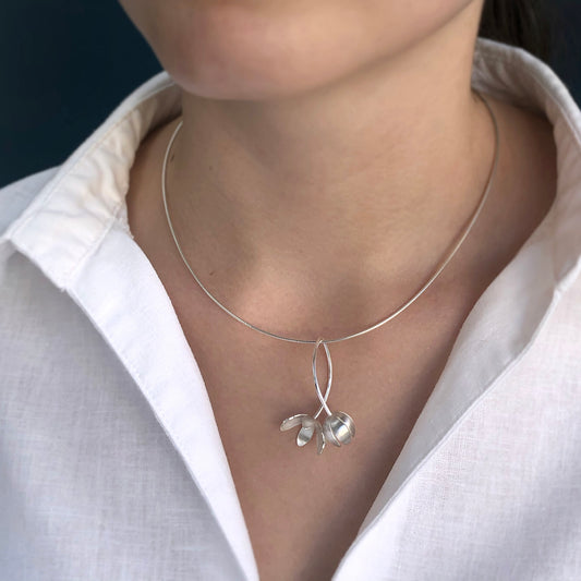 Silver Flower and Bud Pendant
